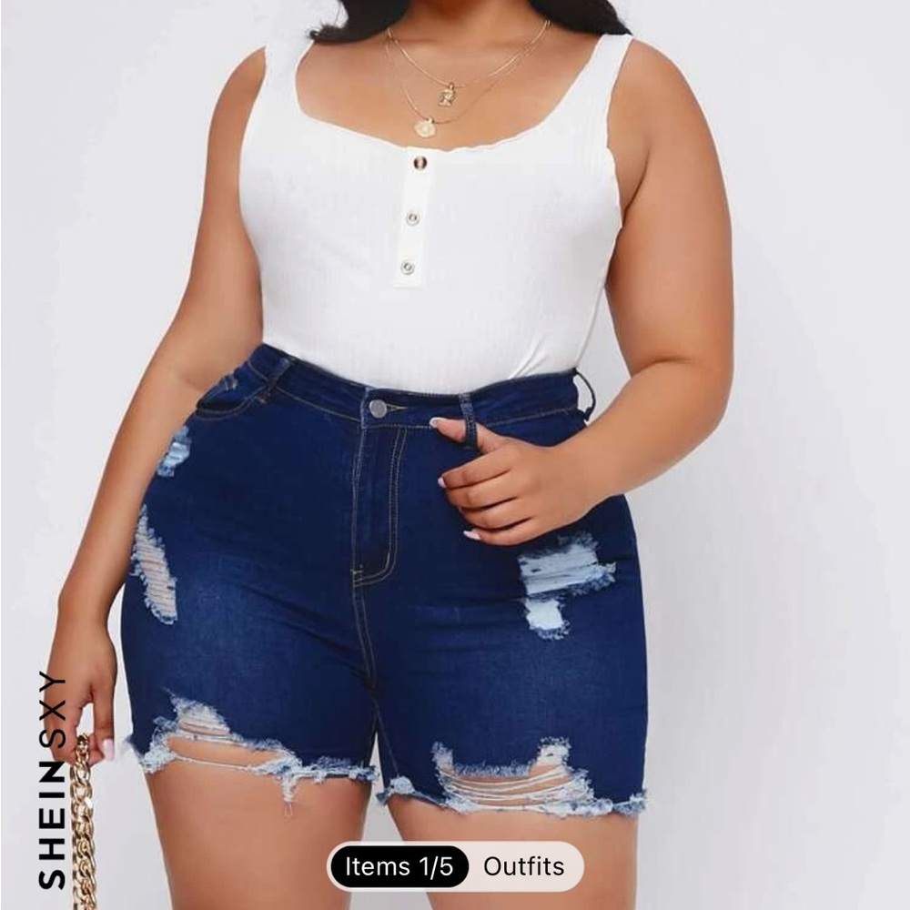 Shein SXY High Waist Distressed Ripped Denim Shorts